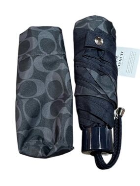 Coach Signature Mini Umbrella In Dark Denim
